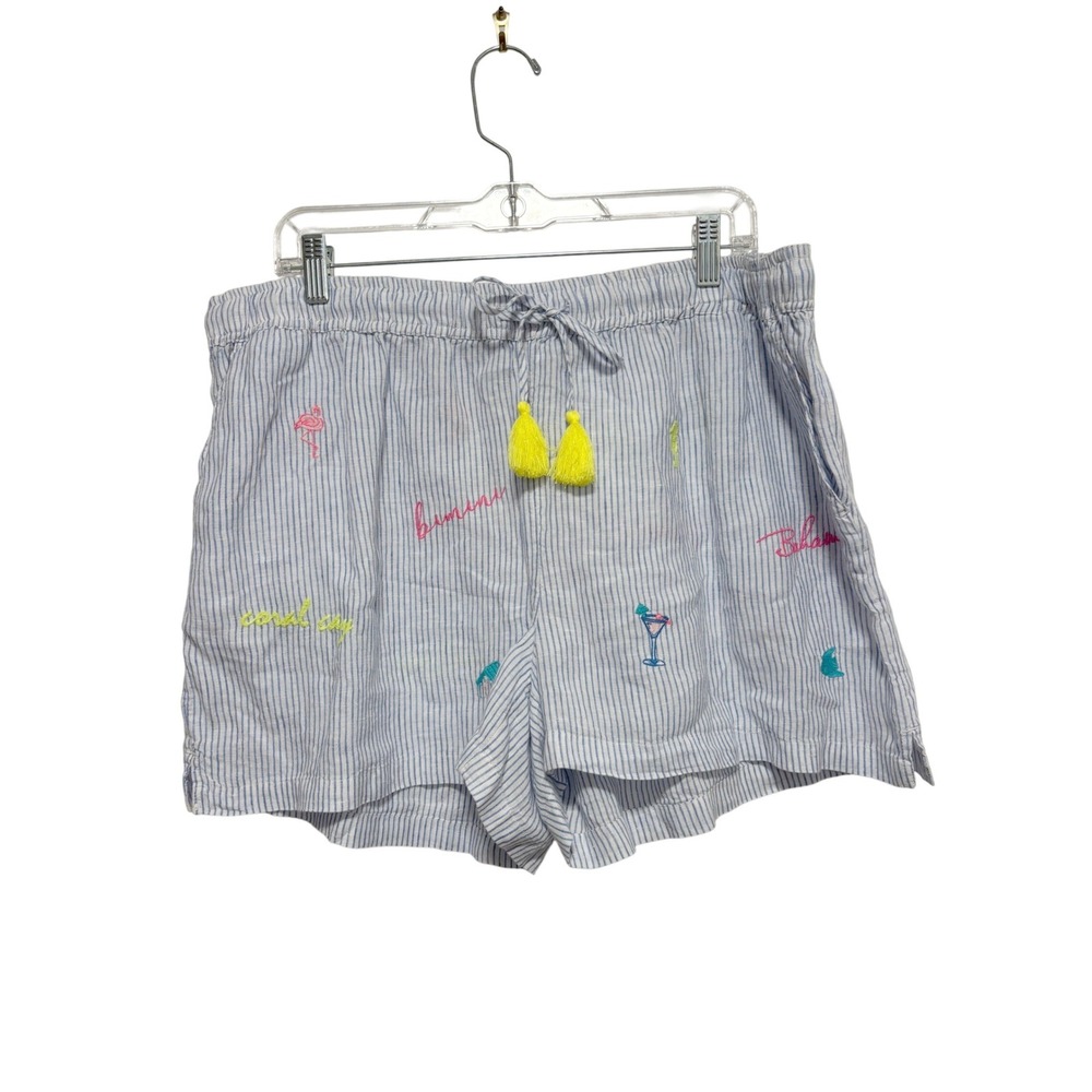 NWT‎ Vineyard Vines Womens Linen Bahamas Pull On Shorts Bimini Blue Stripe XL
